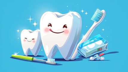 Protecting your teeth with the use of dental shields toothpaste and toothbrushes is essential for maintaining optimal oral health in three dimensions - obrazy, fototapety, plakaty