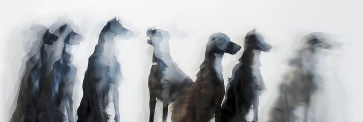 a long exposure photograph of multiple dogs, motion blur