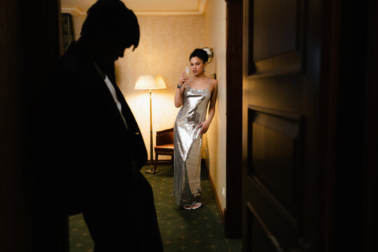 A woman seduces a man