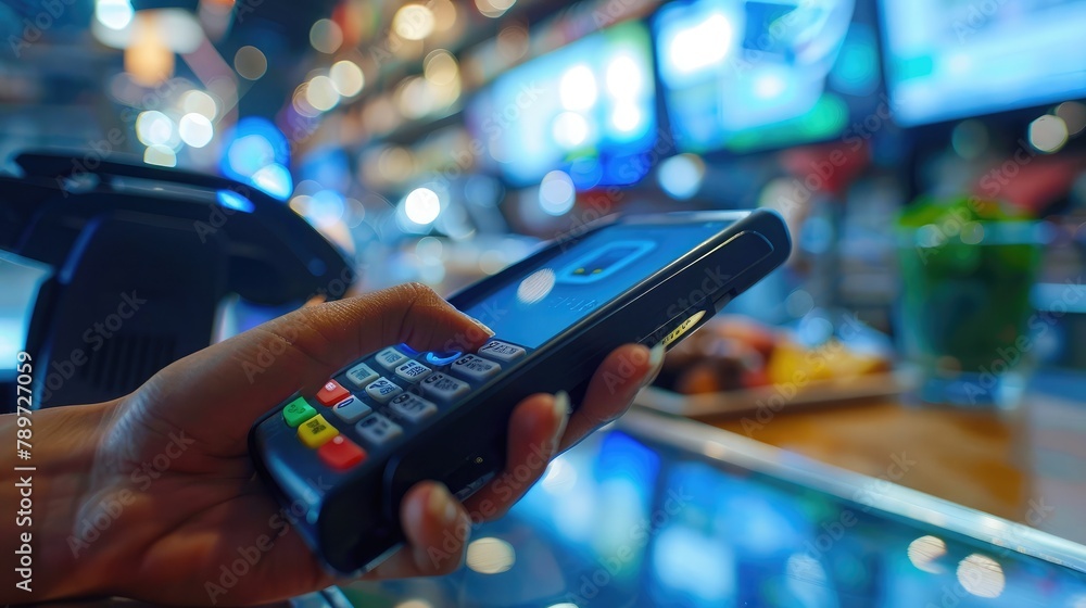 Poster smartphone screen displaying a secure online payment process, ensuring a seamless transaction for cu