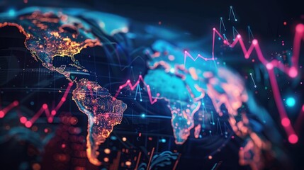 World currency financial. World map point and lines. Global network connection concept. Digital online business trends. AI generated - obrazy, fototapety, plakaty