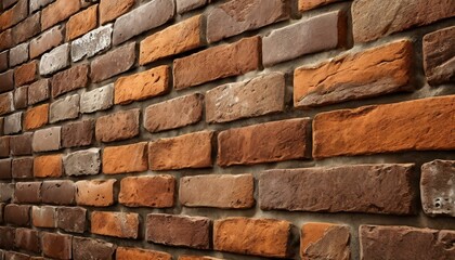 detailed close up of a vintage brown brick wall showcasing the intricate brickwork pattern. The aging building material adds art to the composite structure