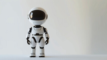 Precision and Strength: A Robot's Stance Displayed on a White Background, Captured from the Front View - obrazy, fototapety, plakaty