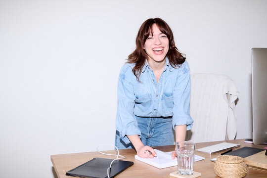  Laughing working at Home office Desk
