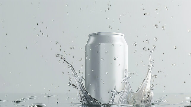 Vivid Splash Mockup: A Blank White Aluminum 280 ML Soda Can Showcasing a Creative Design