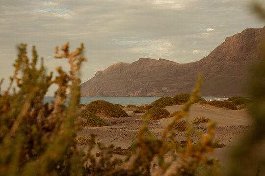 Arid landscape showing the coasts and mountain ranges of Lanzarote