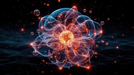 Subatomic Hydrogen. Visualization of Hydrogen's Atomic Structure, Proton at Center with Electron Orbiting.