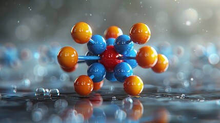 Nano Hydrogen Model. Hydrogen Atom's Electron Shell Around Central Proton. - obrazy, fototapety, plakaty