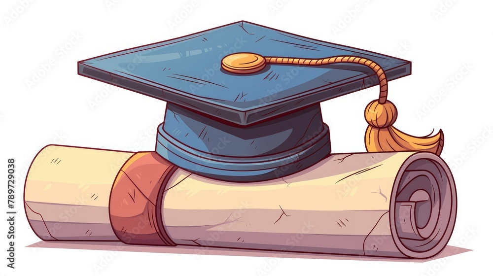 Sticker Web design cartoon featuring an isolated university first diploma 2d icon on a white background