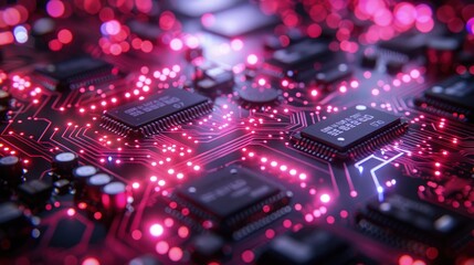 Obraz premium Futuristic Circuitry background with Pink Neon Glowing Pattern.