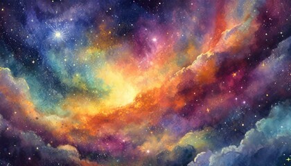 beautiful cosmic masterpiece of colorful galaxies, filled with countless stars and distant astronomical objects, floating in the vastness of deep space like watercolor clouds in the sky