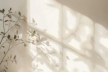 soft light beige background with delicate window shadow and foliage product backdrop