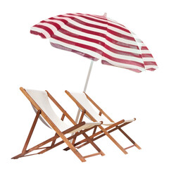 Beach chairs png umbrella sticker, summer vacation, transparent background © Rawpixel.com