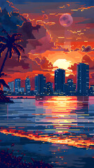 Pixel Art Cityscape at Sunset: A Retro Tribute to Modern Urban Life