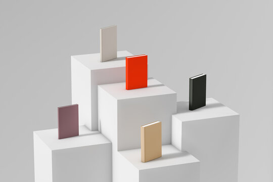 Modern Book Display on White Shelves