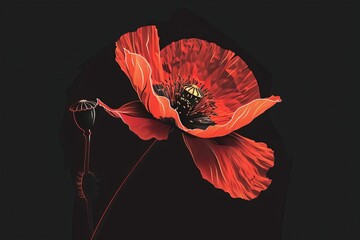 stylized red poppy flower on black remembrance day symbol vector illustration - obrazy, fototapety, plakaty