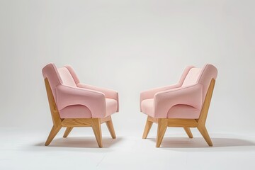 Fototapeta premium Two Pink Modern Wooden Chair Face To Face Isolated On White Background 