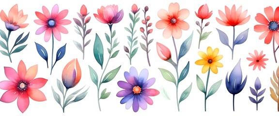 watercolor flowers set