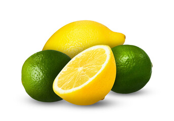 Fresh limes and lemons isolated on white