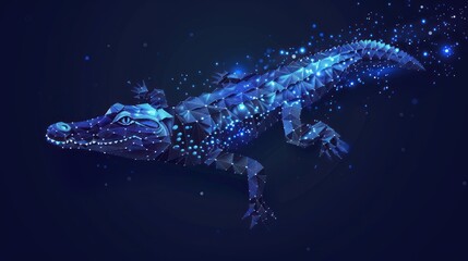 Obraz na płótnie Canvas Crocodile. Low poly blue. Polygonal abstract illustration of animal. AI generated
