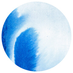 Abstract blue watercolor background. Hand painted abstract blue paint circle.