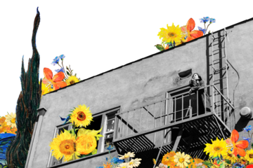 Png building mixed media border, transparent background