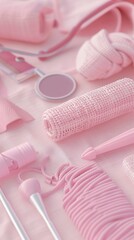 Uses closeup shots of medical tools and accessories like bandages and wraps in soft pink, highlighting the compassionate approach to patient care