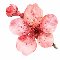 cherry blossom, single flower, watercolor Clipart, white background
