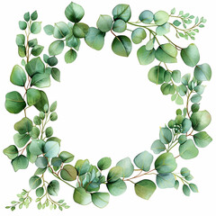 eucalyptus branch wreath, watercolour clipart, white background