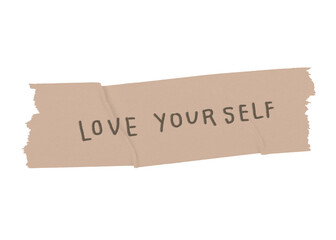 Png love yourself word sticker, washi tape transparent background