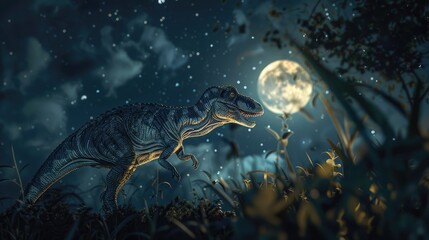 A young gorgosaurus learning to howl under the moonlight