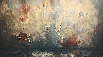 Aged Grunge Concrete Wall with Textured Wooden Floor Interior Design Background