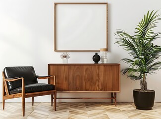 Vintage room composition with a retro wooden sideboard