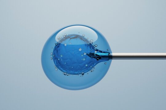 3D Render of Needle Injecting Blue Spherical Cell