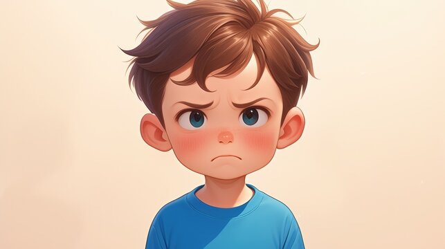 Unhappy and let down a sweet little boy with oversized ears wearing a blue t shirt is depicted through an emoji showcasing a young male child s emotional expression