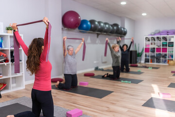 Fitness Class Using Stretch Bands