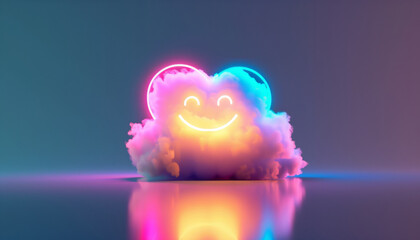 Radiant Neon Smiling Cloud Illustration: A Perfect Meld of Joy and Color in Digital Art
