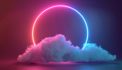 Surreal Neon Halo and Clouds Background Concept in Vibrant Pink and Blue Hues
