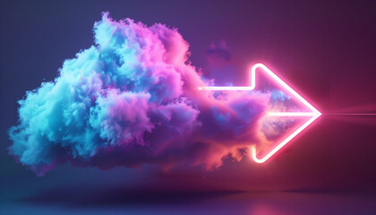 Progressive Neon Cloud Concept with Directional Arrow: Visualizing Movement and Guidance
