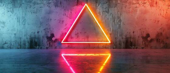 Neon Triangle Illumination on Textured Wall with Reflective Floor - Modern Urban Art

