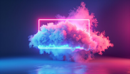 Surreal Neon Light Frame Cloudscape with Copy Space - Creative Concept for Digital Art and Design
