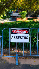 asbestos sign.Asbestos in Sydney park nsw Australia. asbestos danger. closed park.