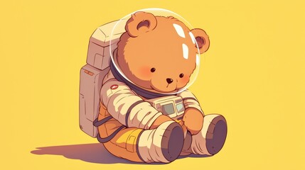 cartoon illustration of a teddy bear astronaut cartoon craving a hug