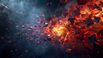 Abstract futuristic black explosion with colorful sharp triangles. AI generated