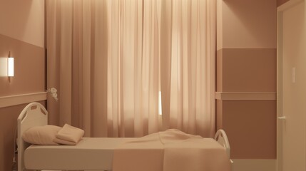 Arranges a maternity ward scene, using soft pink blankets and wall colors to convey a gentle, welcoming environment for newborns and their mothers