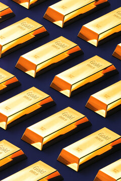 Flatlay Pattern Of Gold Bars On Navy Background