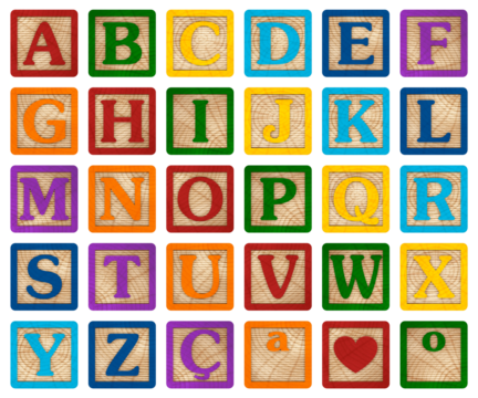 3D render 3D image alphabet in colored wooden blocks with letters for literacy and didactic illustration for schools, children, advertisements and others. Excellent quality.