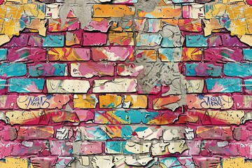 Seamless graffiti brick wall pattern. Urban grit backdrop for edgy designs AI Image