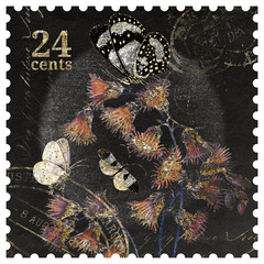 Png flower postage stamp sticker, ephemera graphic, transparent background