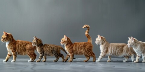 A group of cats are walking in a line. Generative AI.